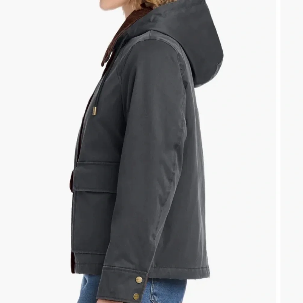 MODERN SUPPLY BY SANCTUARY HOODED WAXED JACKET BARN CHORE COAT CORDUROY‎ COLLAR - Picture 5 of 16